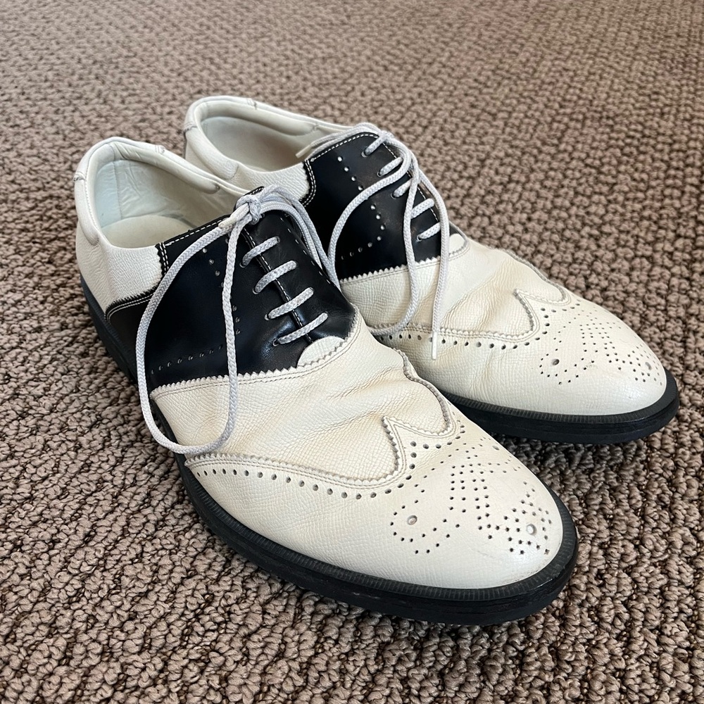 Zegna Sport Men Athletic Shoes Golf Wing Tips Black and White Sz 8